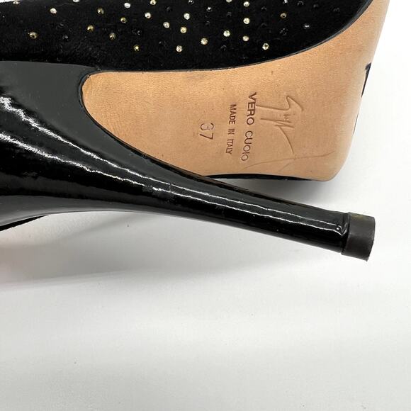 GIUSEPPE ZANOTTI Rhinestone Heels Womens 37 Black Scarpe Nero Strass Court Pump - Picture 11 of 12